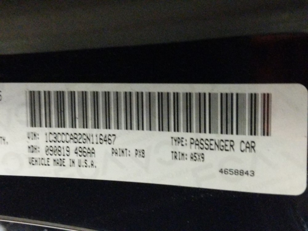 2016 Chrysler 200 - VIN Plate