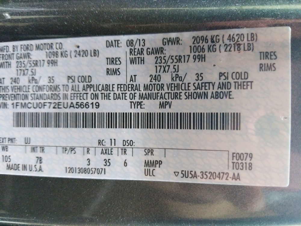 2014 Ford Escape - VIN Plate