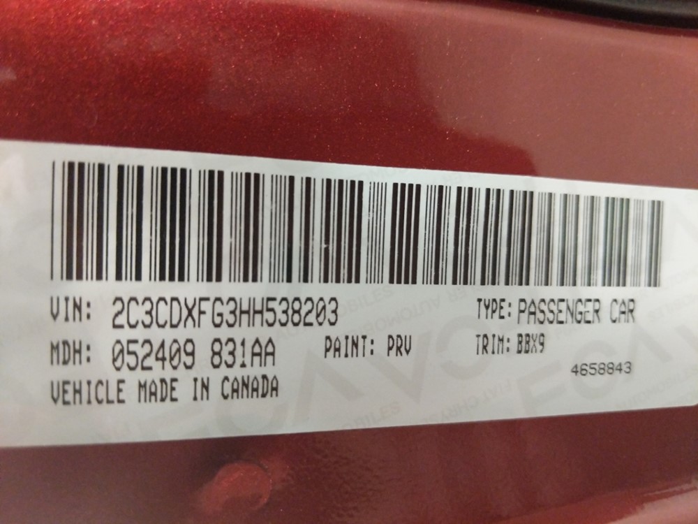 2017 Dodge Charger - VIN Plate