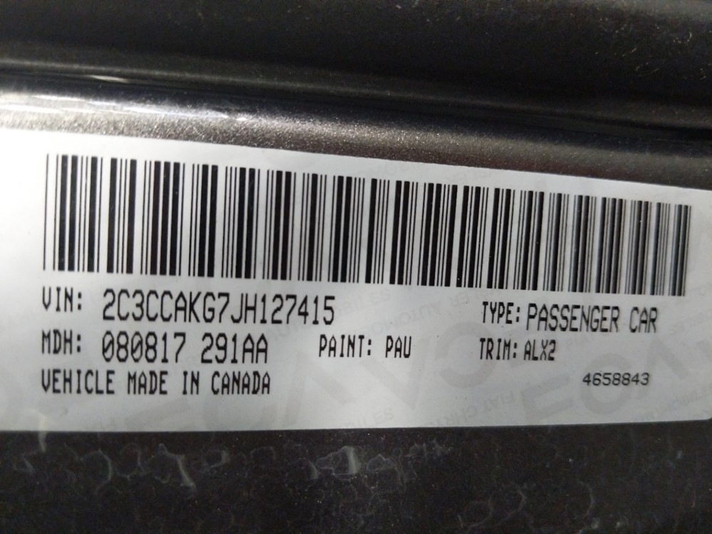 2018 Chrysler 300 - VIN Plate