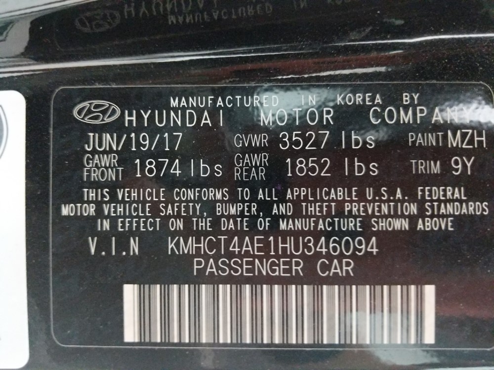 2017 Hyundai Accent - VIN Plate