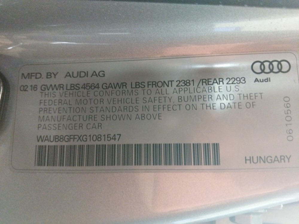 2016 Audi A3 - VIN Plate