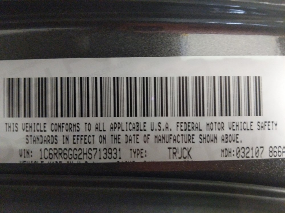 2017 Dodge Ram 1500 - VIN Plate