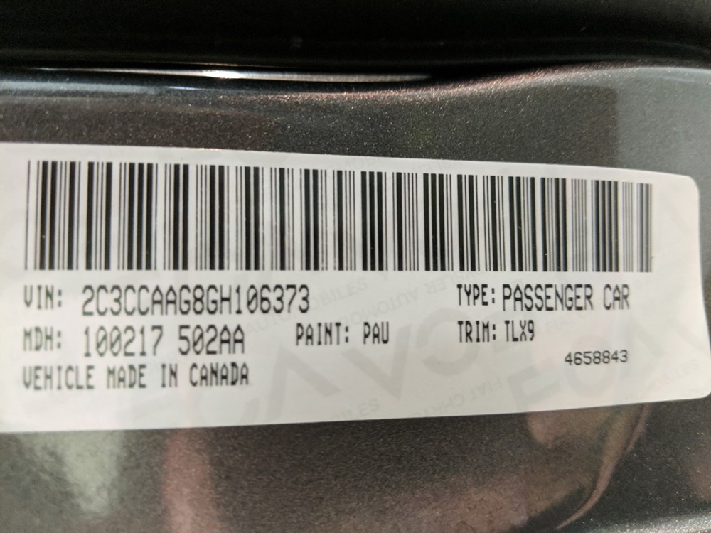 2016 Chrysler 300 - VIN Plate