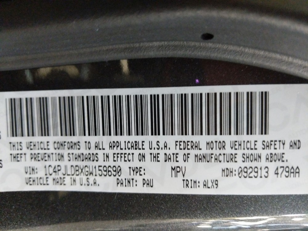 2016 Jeep Cherokee - VIN Plate
