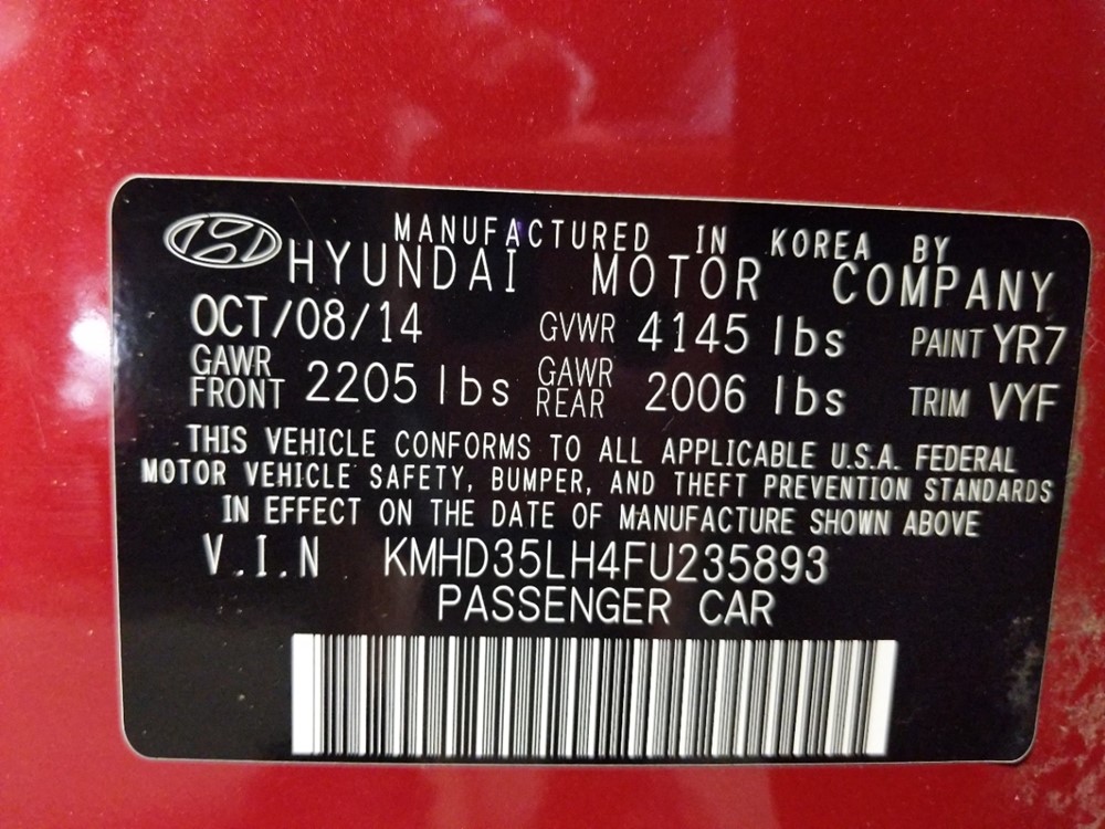 2015 Hyundai Elantra - VIN Plate