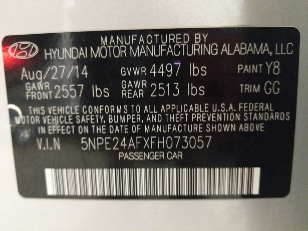 2015 Hyundai Sonata - VIN Plate