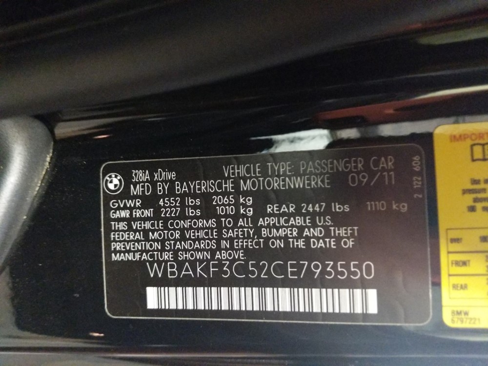 2012 BMW 328i - VIN Plate