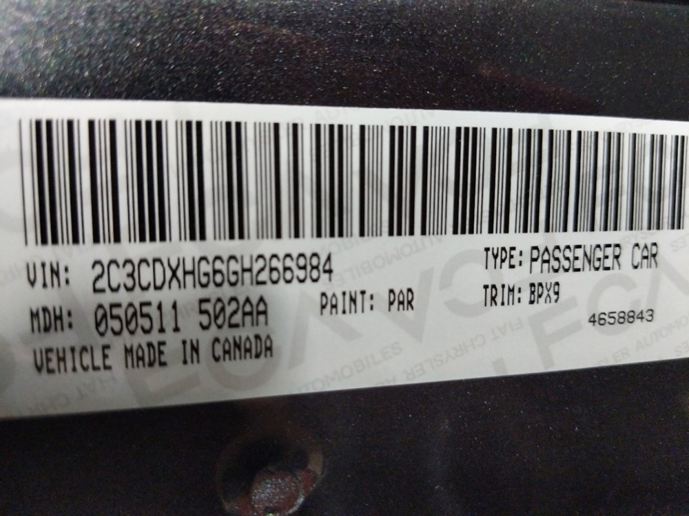 2016 Dodge Charger - VIN Plate