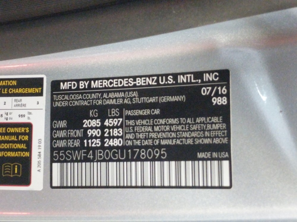 2016 Mercedes-Benz C300 - VIN Plate
