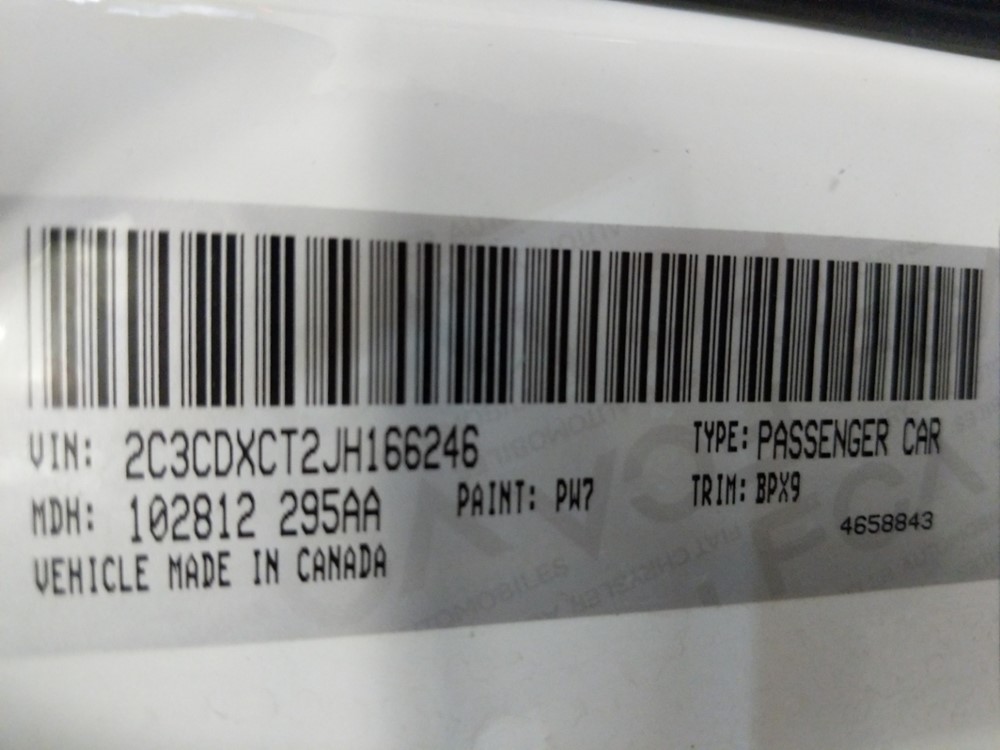 2018 Dodge Charger - VIN Plate