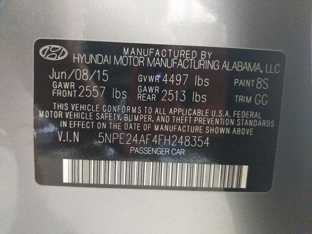 2015 Hyundai Sonata - VIN Plate