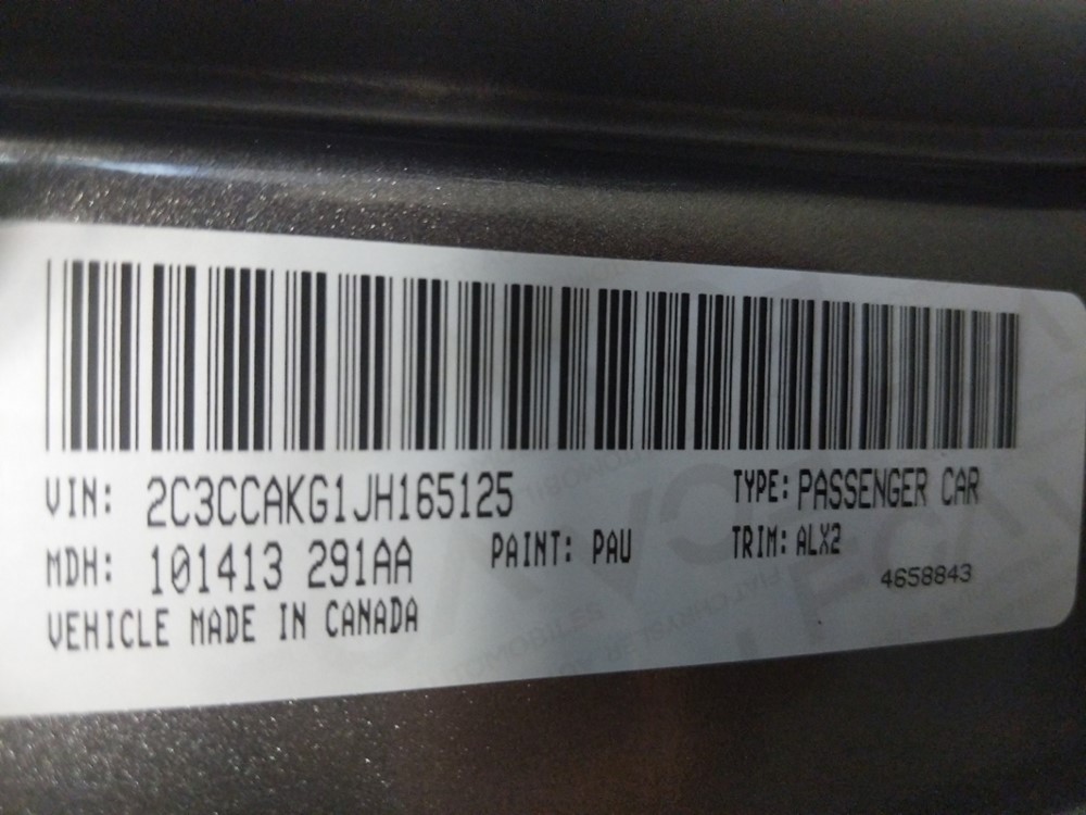 2018 Chrysler 300 - VIN Plate
