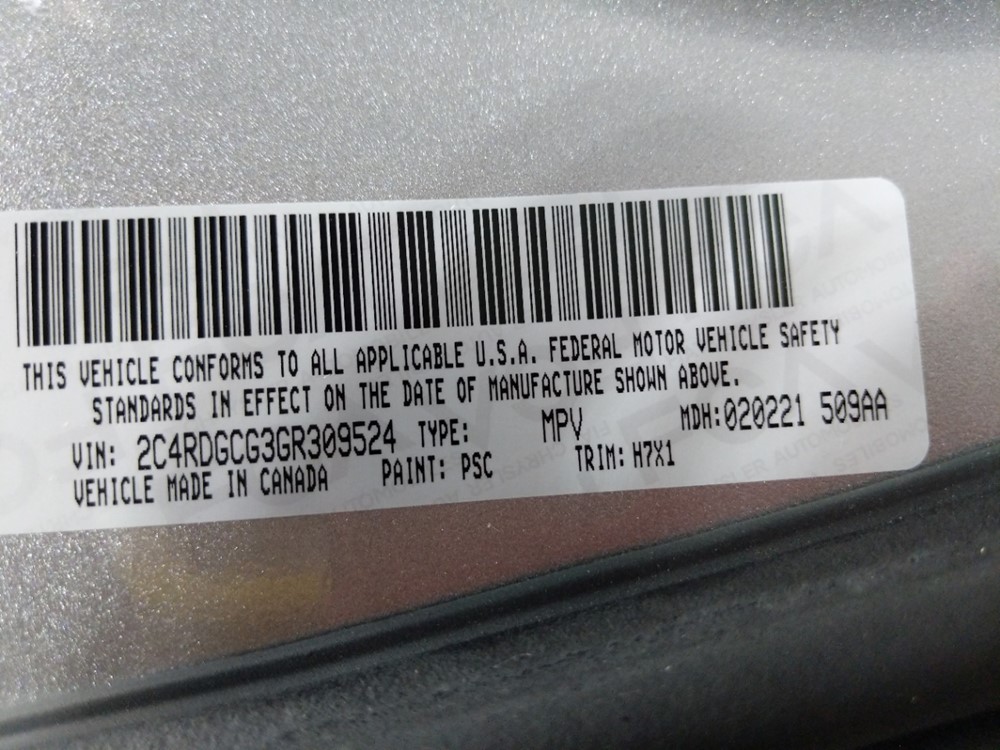 2016 Dodge Grand Caravan - VIN Plate