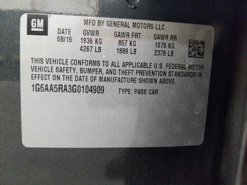 2016 Cadillac ATS - VIN Plate