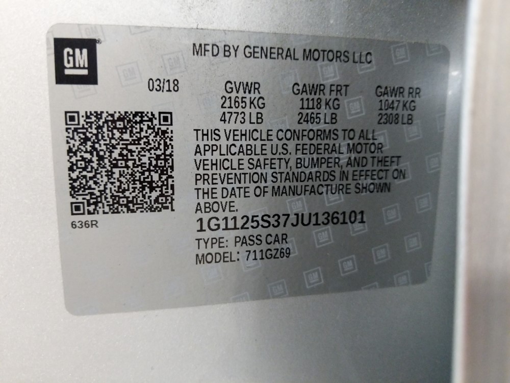 2018 Chevrolet Impala - VIN Plate
