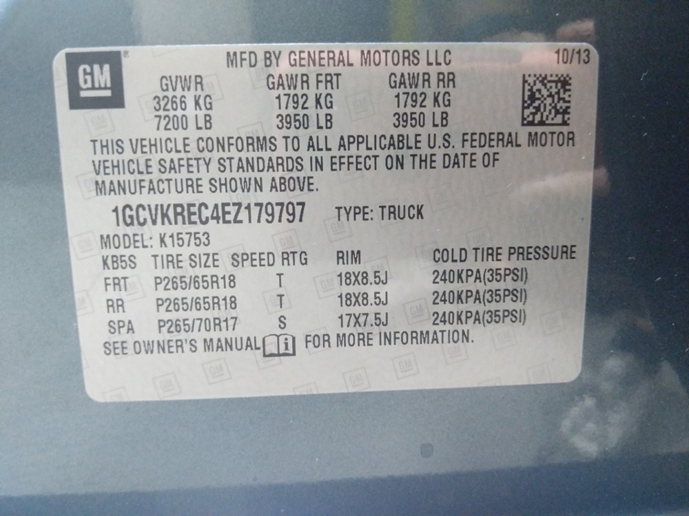 2014 Chevrolet Silverado 1500 - VIN Plate