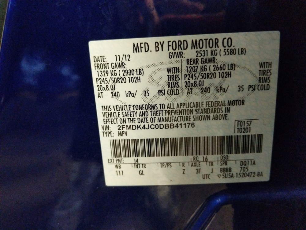 2013 Ford Edge - VIN Plate