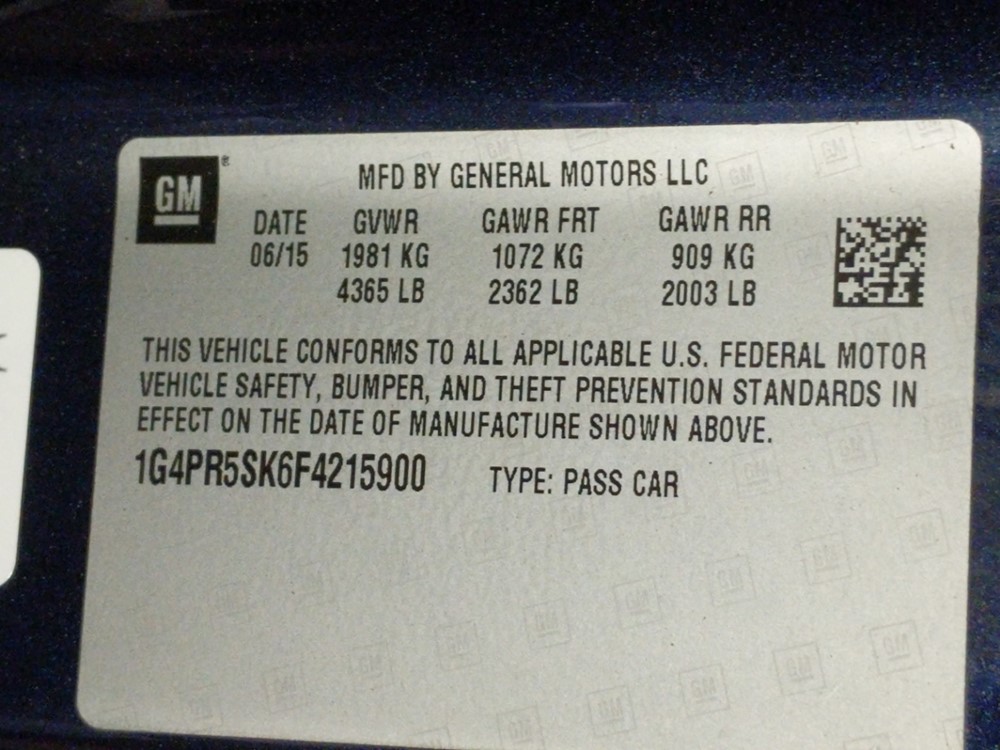 2015 Buick Verano - VIN Plate
