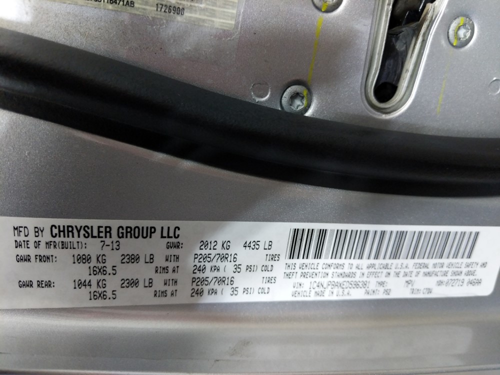2014 Jeep Patriot - VIN Plate