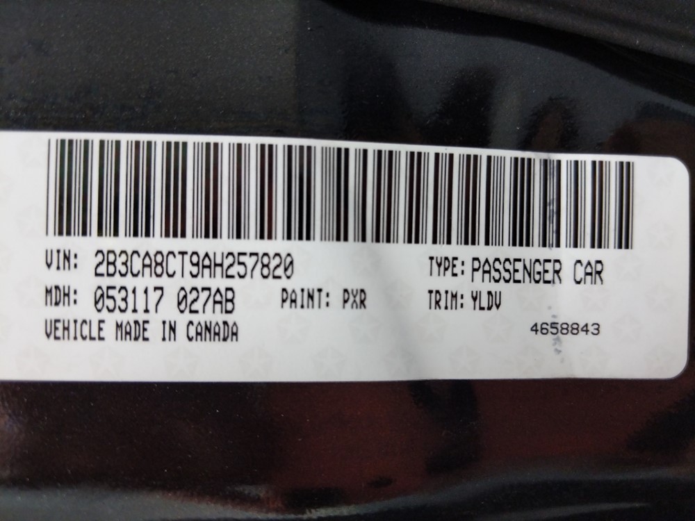 2010 Dodge Charger - VIN Plate