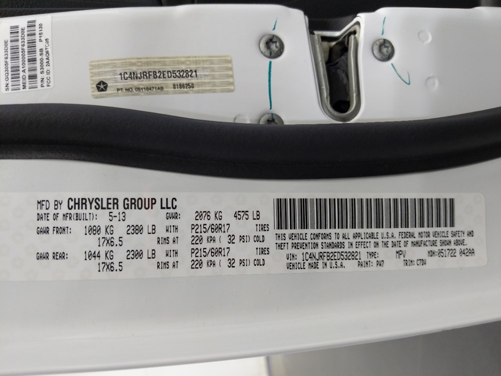 2014 Jeep Patriot - VIN Plate