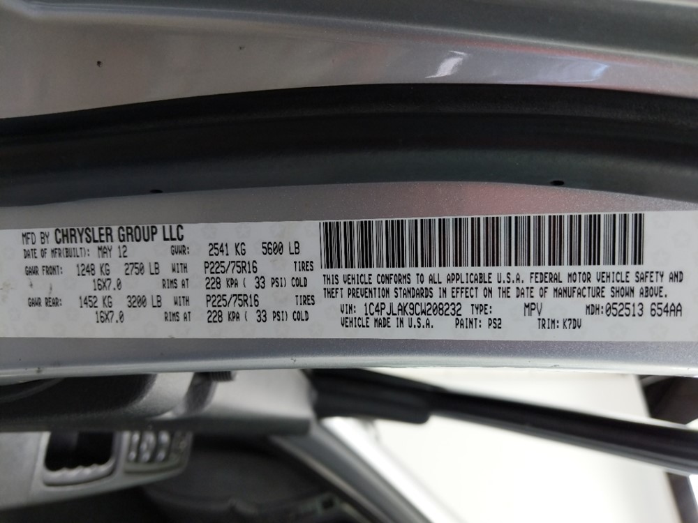 2012 Jeep Liberty - VIN Plate