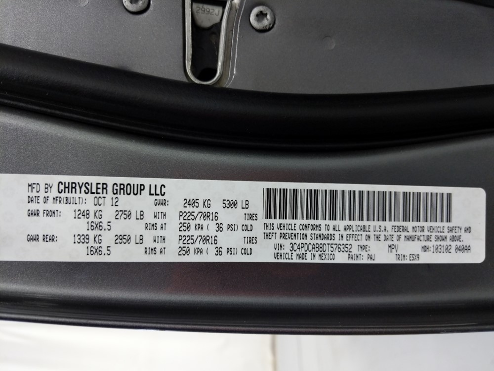 2013 Dodge Journey - VIN Plate
