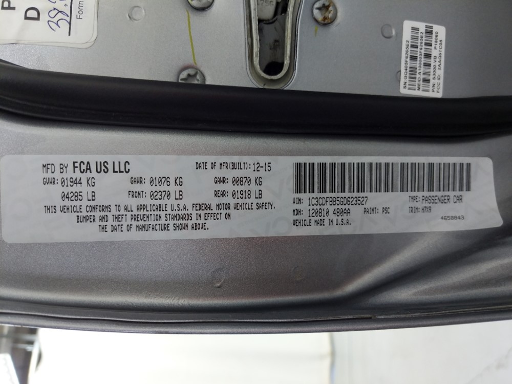 2016 Dodge Dart - VIN Plate