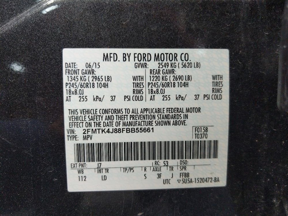 2015 Ford Edge - VIN Plate