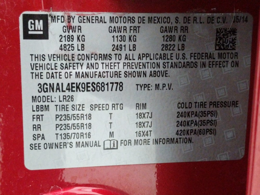 2014 Chevrolet Captiva - VIN Plate