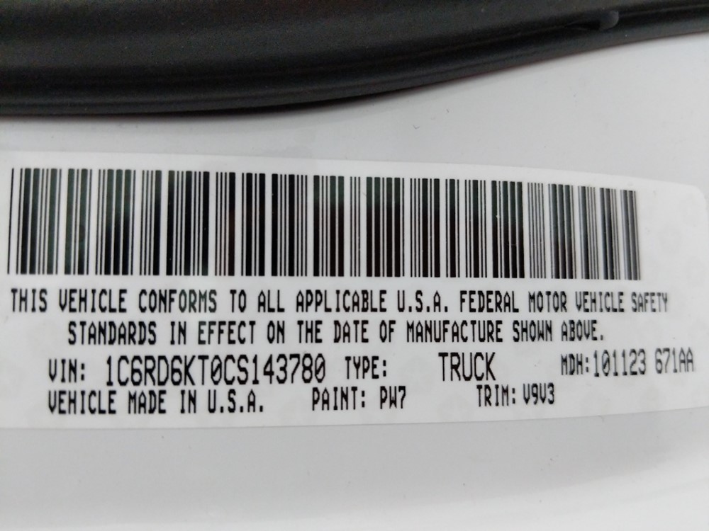 2012 Dodge Ram 1500 - VIN Plate