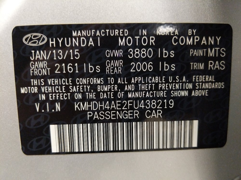 2015 Hyundai Elantra - VIN Plate