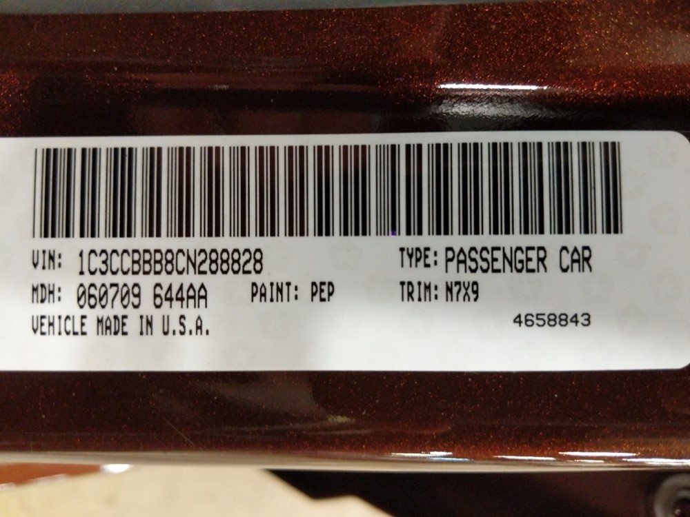 2012 Chrysler 200 - VIN Plate