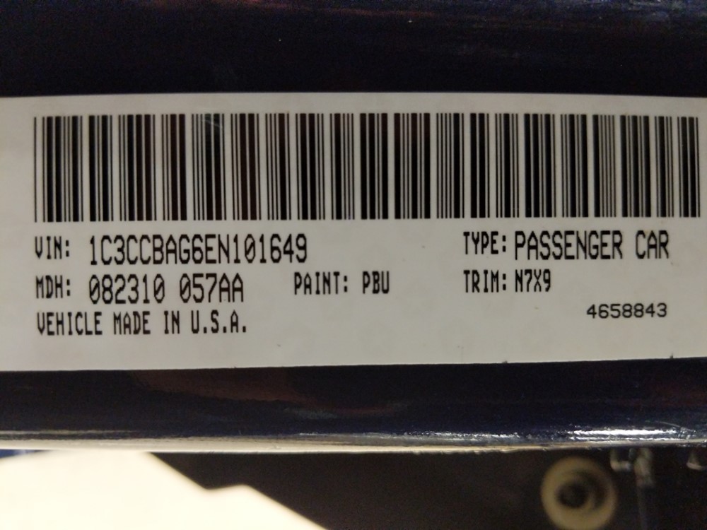 2014 Chrysler 200 - VIN Plate