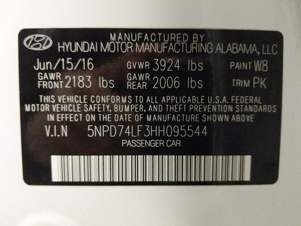 2017 Hyundai Elantra - VIN Plate