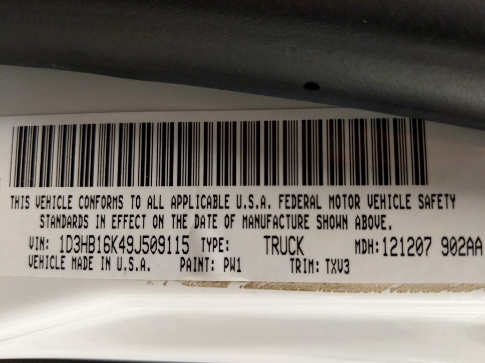 2009 Dodge Ram 1500 - VIN Plate