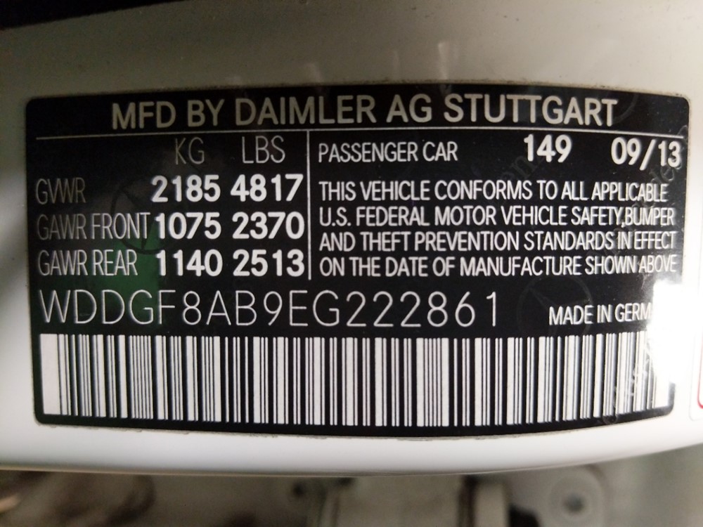 2014 Mercedes-Benz C300 - VIN Plate