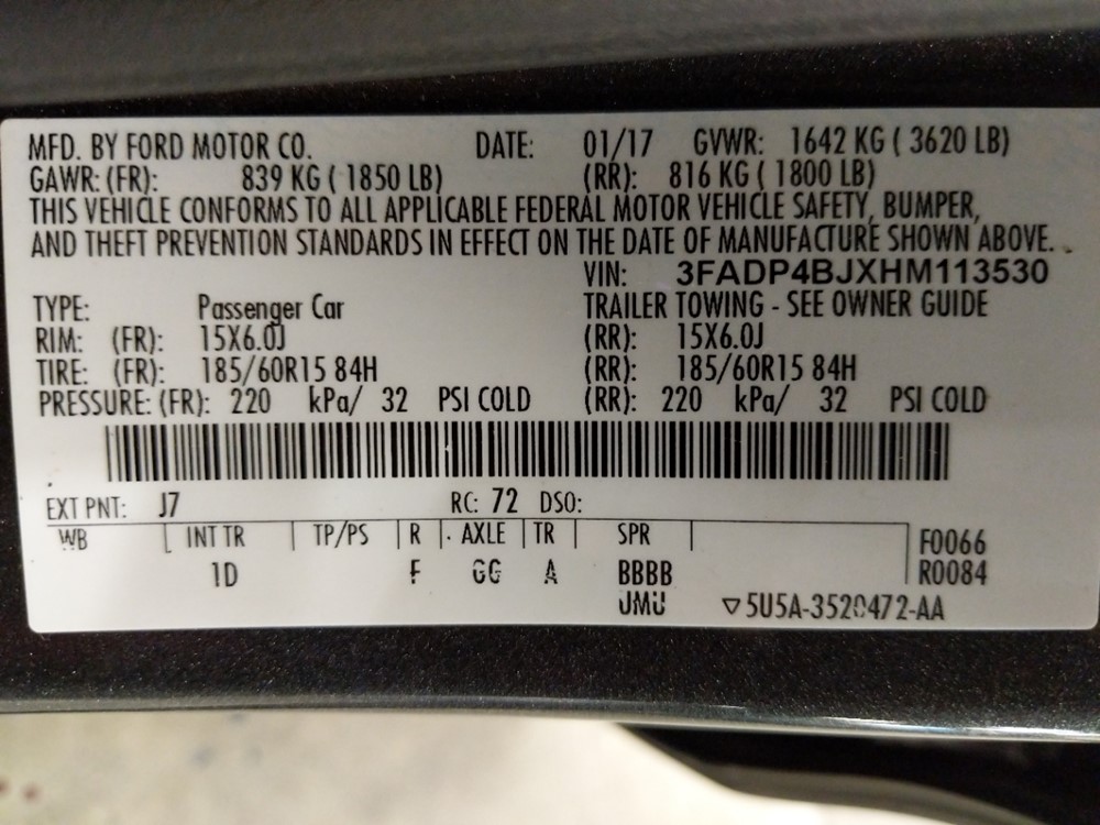 2017 Ford Fiesta - VIN Plate