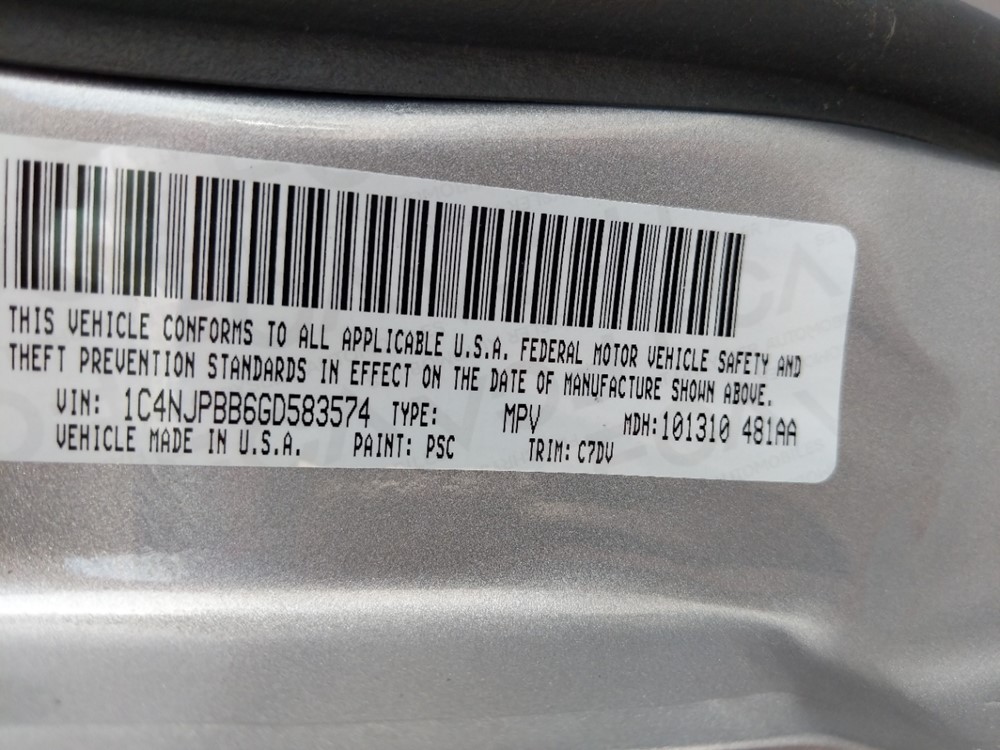 2016 Jeep Patriot - VIN Plate