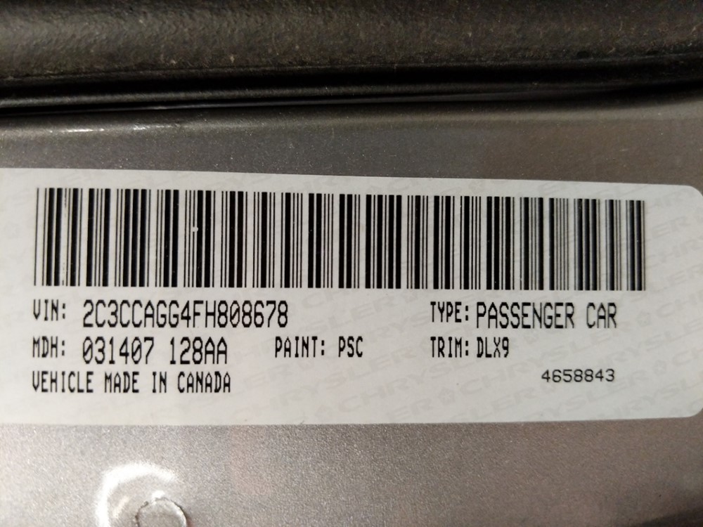 2015 Chrysler 300 - VIN Plate