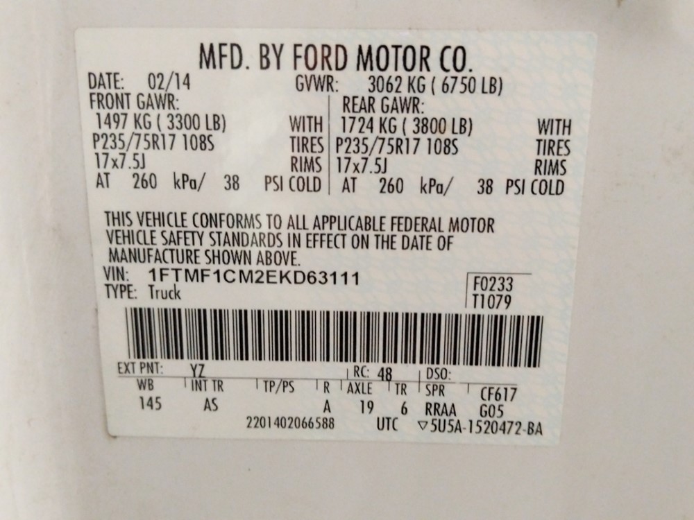 2014 Ford F-150 - VIN Plate