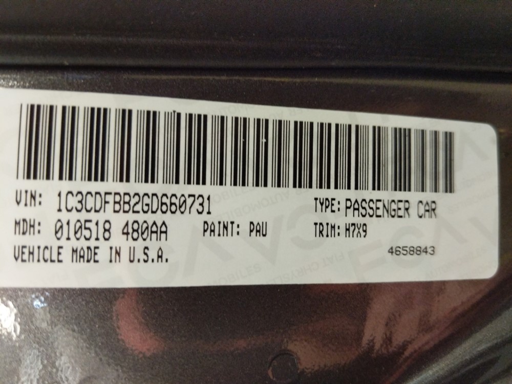 2016 Dodge Dart - VIN Plate
