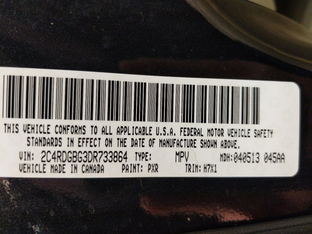 2013 Dodge Grand Caravan - VIN Plate