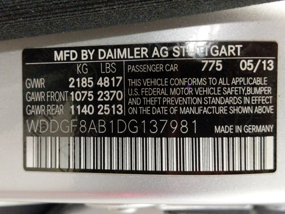 2013 Mercedes-Benz C300 - VIN Plate