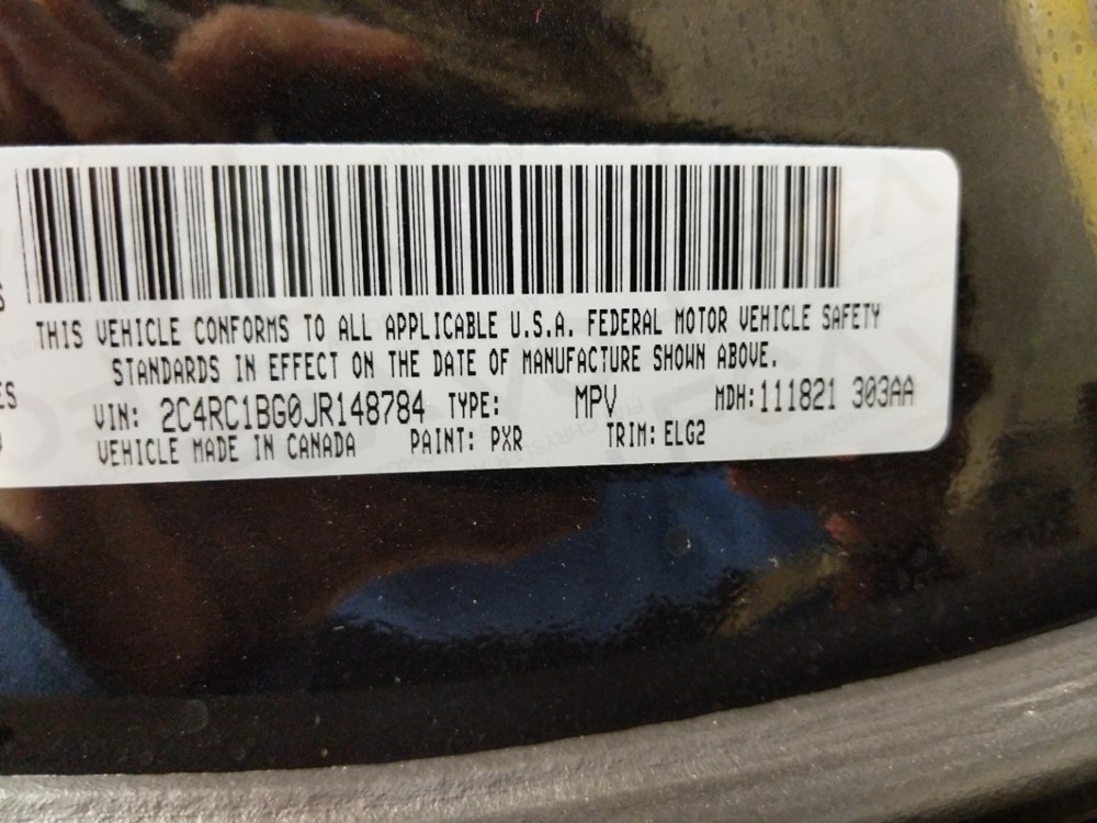 2018 Chrysler Pacifica - VIN Plate