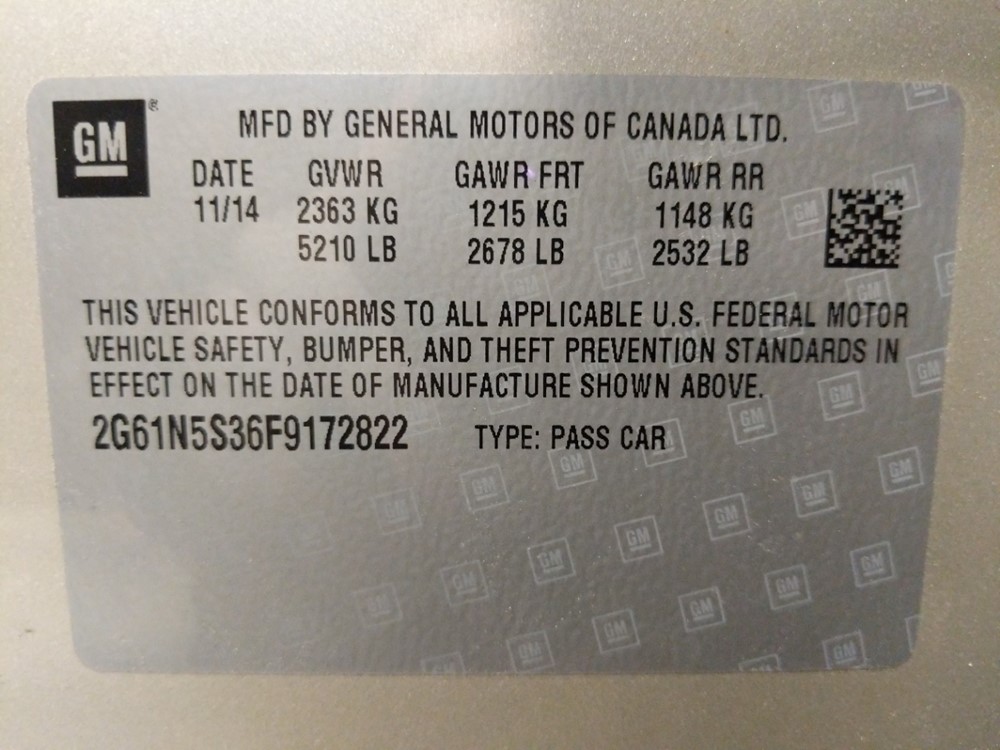 2015 Cadillac XTS - VIN Plate
