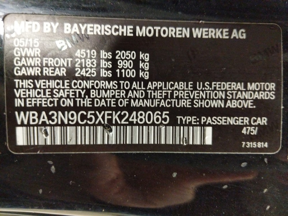 2015 BMW 428i - VIN Plate