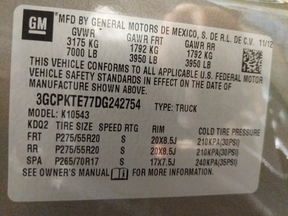 2013 Chevrolet Silverado 1500 - VIN Plate