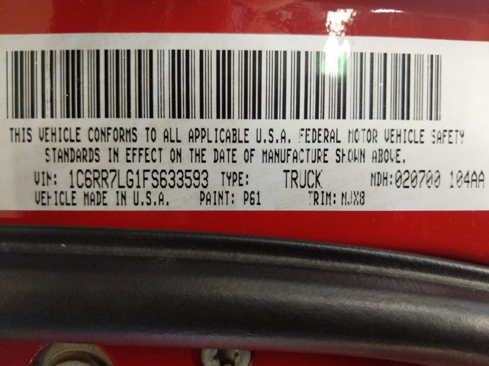 2015 Dodge Ram 1500 - VIN Plate